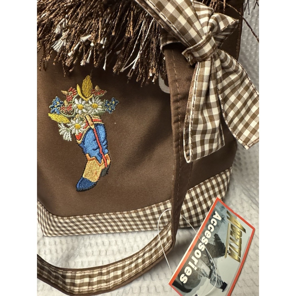 Abetta Accessories Western Fringe Tote Brown Gingham Cowboy Boot Floral‎ NWT Bag - Picture 5 of 16